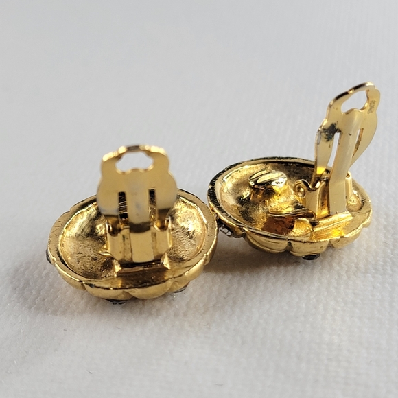 CHANEL Quilted Rhinestone Gold Tone Earrings - Picture 11 of 12